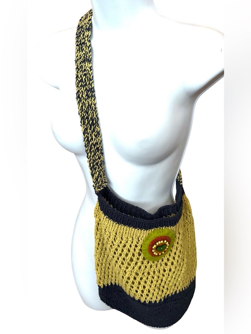 Artisan Handmade Crochet Crossbody Bag Whimsical Fairycore Boho Indie Hippie 70s